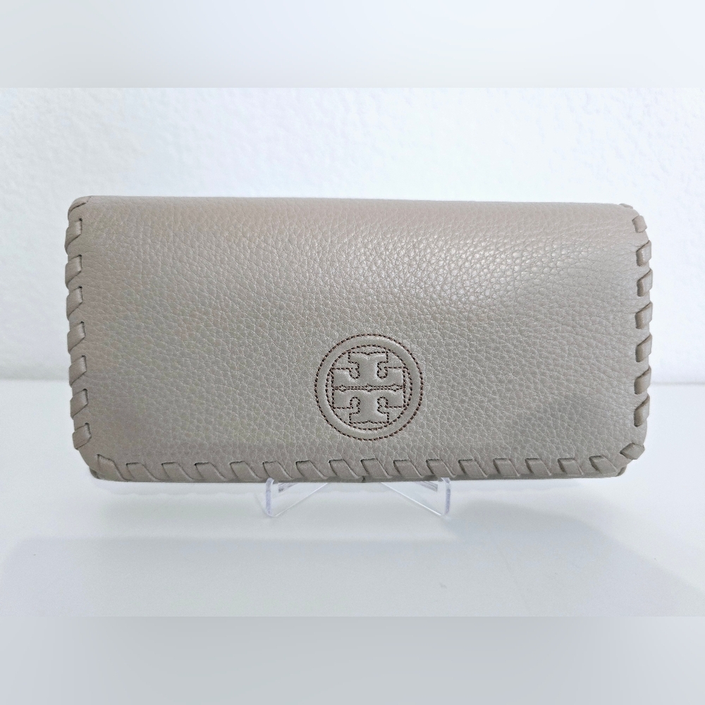 Tory Burch Marion Gray Taupe Leather Wallet
